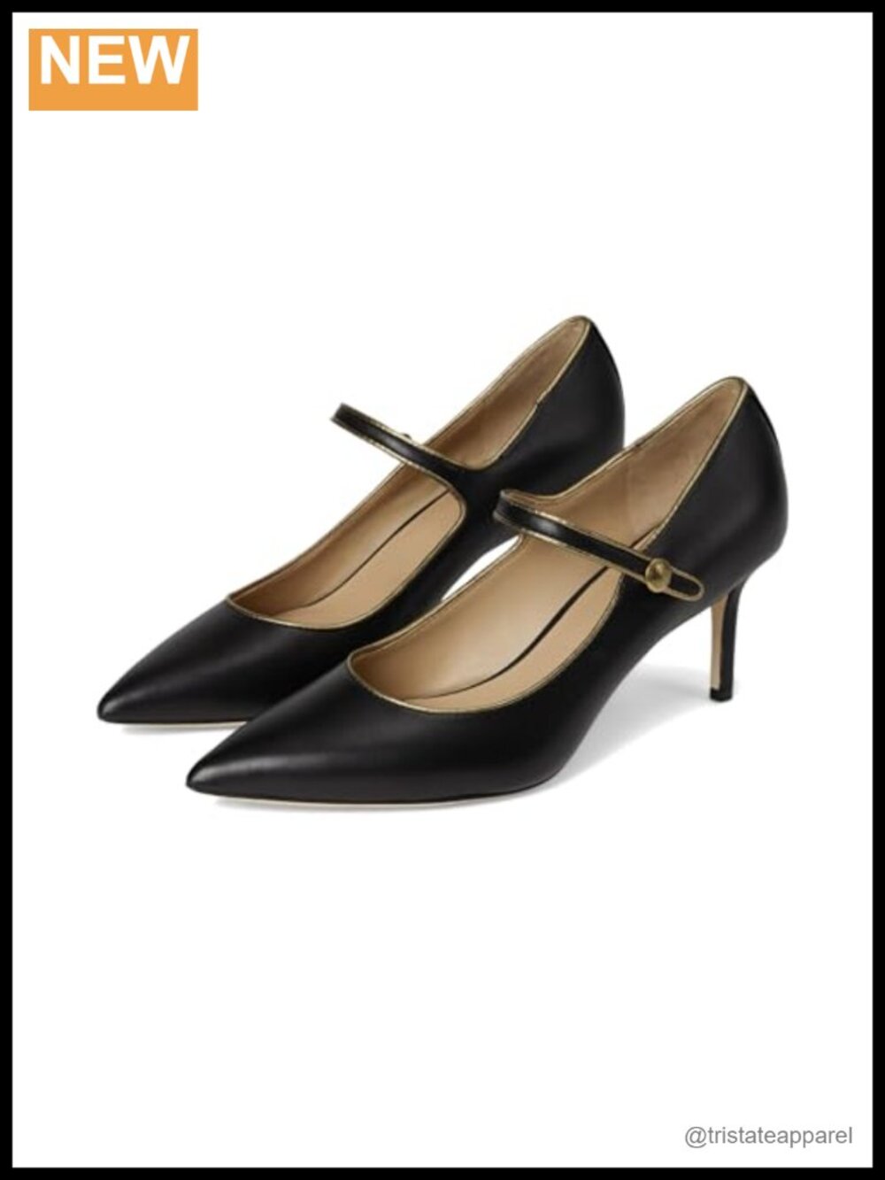 Lanette Metallic-Trim Mary Jane Kitten Heel Pump Pointed Toe Leather